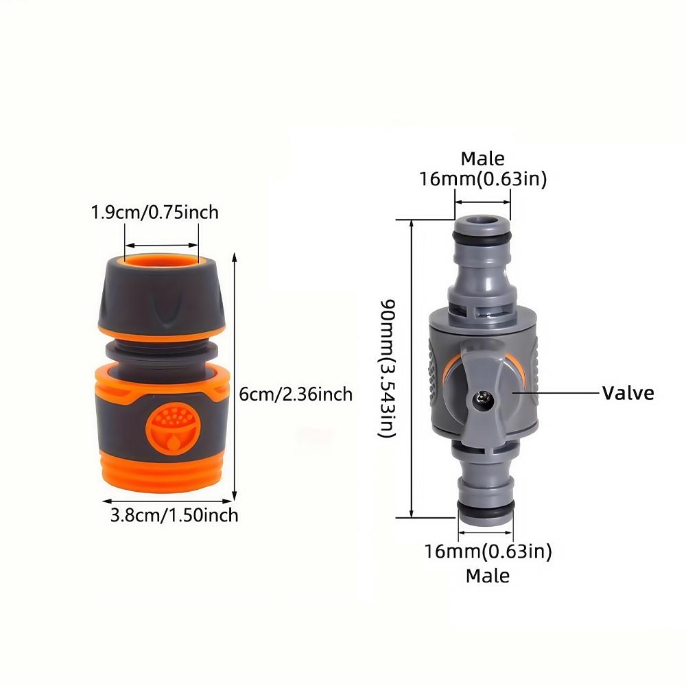 9-Piece Garden Hose Kit - Quick Connectors with Adjustable Valve, Durable Plastic for 12-16mm 1/2" Hoses