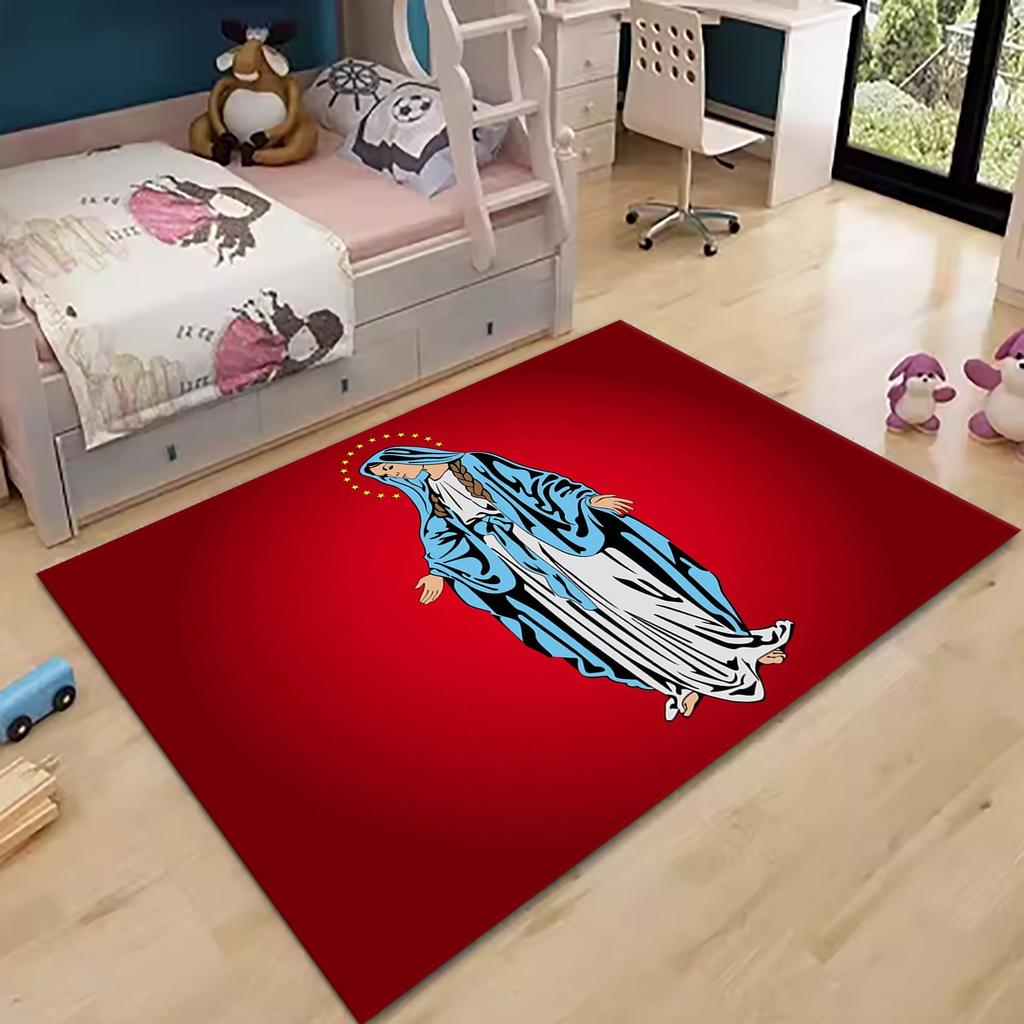 Maria's Virgin Mary Print Carpet Rug for Living Room Bedroom Home Sofa Decoration,Kid Area Rug Non-slip Floor Mat