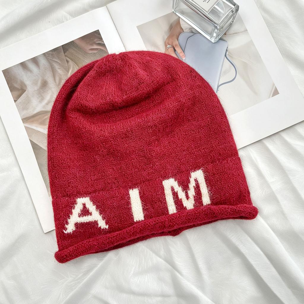 ins letter knitted bag hat women's autumn and winter fashion travel versatile pullover hat big head circumference cold hat