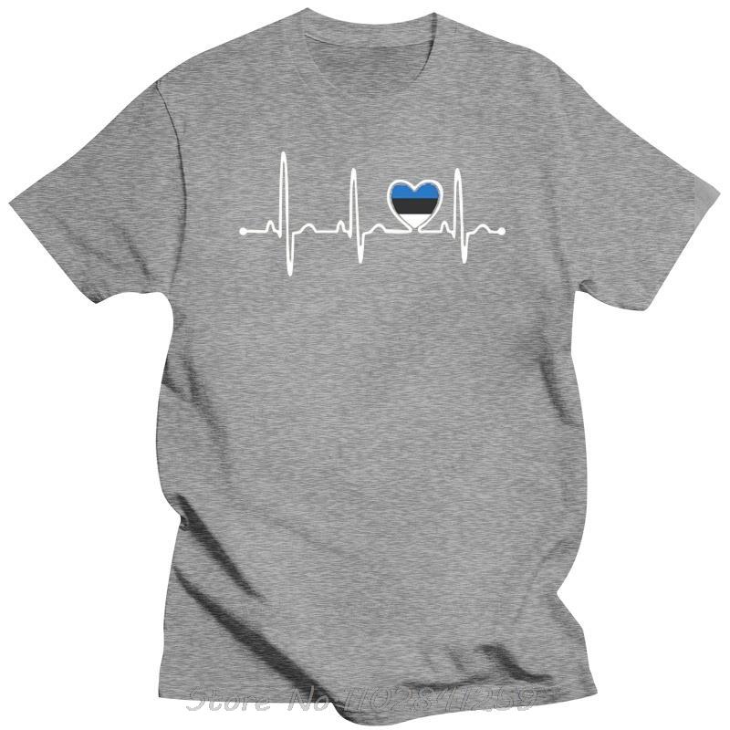 Estonia Country Flag Heartbeat Pride Tshirt Letters Classic Basic Solid Novelty Boy Girl T Shirt Summer Men Cotton Tshirt