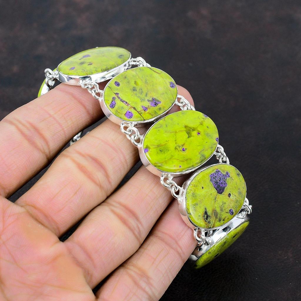 Pulseira de pedra preciosa Stichtite Joia elegante Pulseira de prata esterlina 925 Pulseira de corrente ajustável Pulseira de pedra de nascimento feita à mão Presente para ele