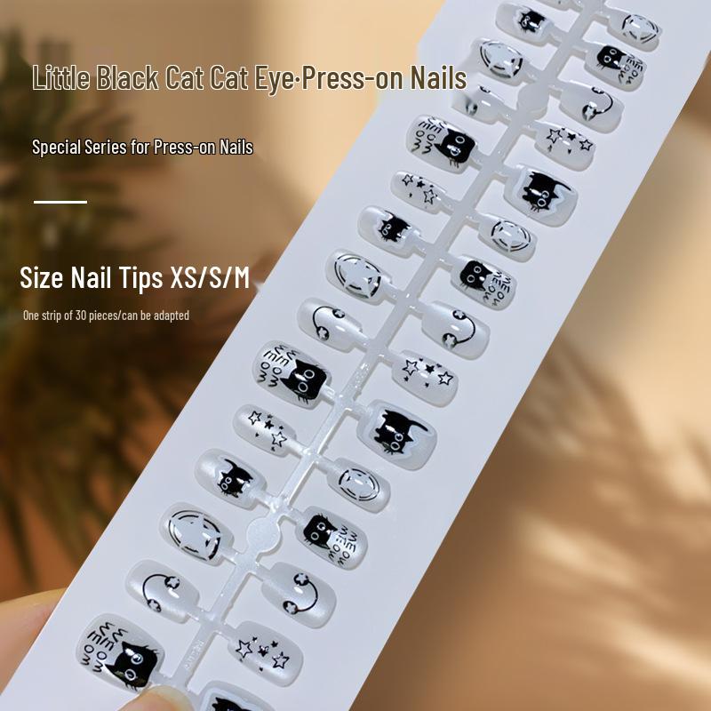 

Chic Black & White Doodle Cat Eye Press-On Nails - Trendy INS-Style Elegant Look
