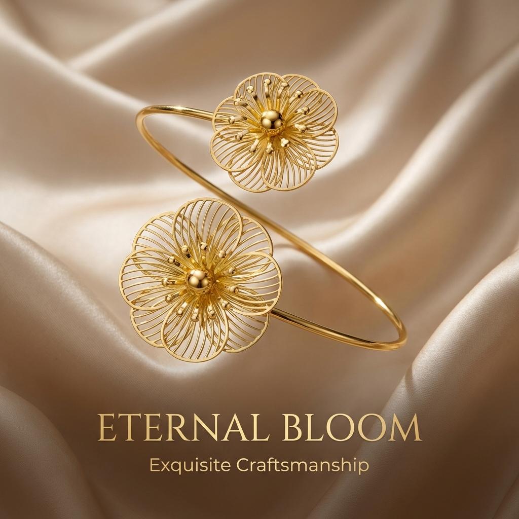 Hollow Flower Adjustable Upper Arm Cuff Bracelet Boho Open Floral Armband Summer Bangle Body Jewelry For Women