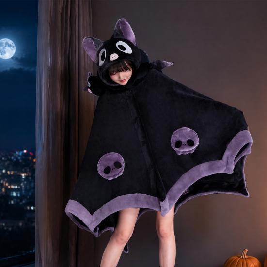 Soft Plush Cape Bat Blanket Hoodie for Adults, Cute Shark Fox Hooded Cape, Warm Wearable Cozy Halloween Cosplay Home Loungewear