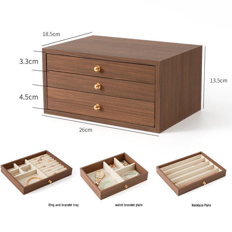 Elegantní vícevrstvá dřevěná šperkovnice s velkou kapacitou na náhrdelníky, náramky a prsteny
