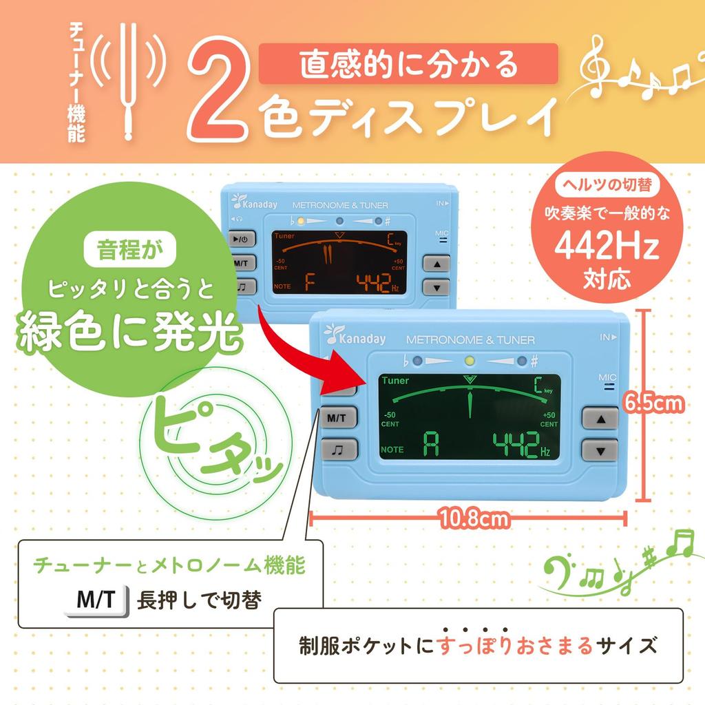 First Tuner for Brass Includes Tuner Transposition and Batteries Metronome, Electronic, Bands, Microphone, Function, (Macaron Blue)