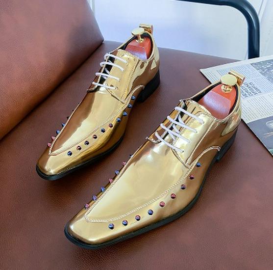Men s Summer Retro Chelsea Leather Shoes - Golden Yellow Blue, Slip-On, Breathable, Pointed-Toe Design Size 40