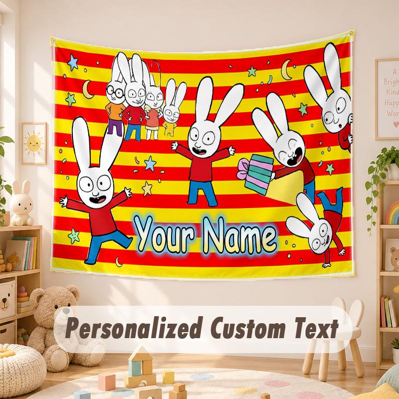 Custom Name Text Tapestry,Simon Super Rabbit Boho Wall Hanging, Decorative Backdrop Tapestry For Room