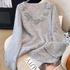 3D Floral Wool Sweater - Plus Size, Long Sleeve, Autumn/Winter Knitwear, Age-Reducing, Loose Fit, Women's Top.