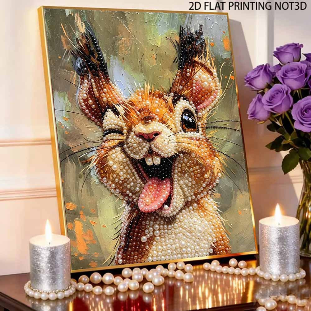 DIY Pearl Painting Canvas Cute Squirrel Pattern 3D Bead Art Kit Relaxing Handmade Craft for Home Wall Room Decoration Birthday Gift Unique Hobby