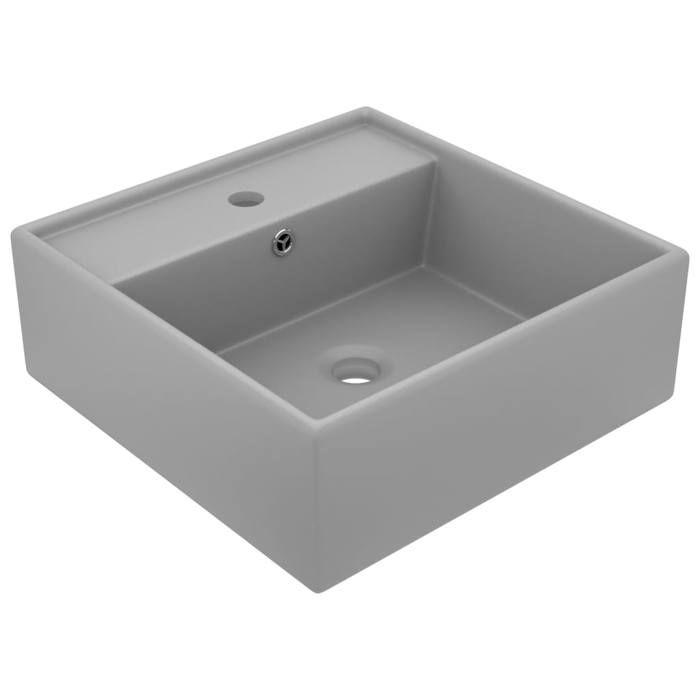 VidaXL Lavabo Carré de Luxe à Trop-plein Vasque à Poser de Toilette Lave-mains de Salle de Bain Salle Cosmétique Gris Clair 146949