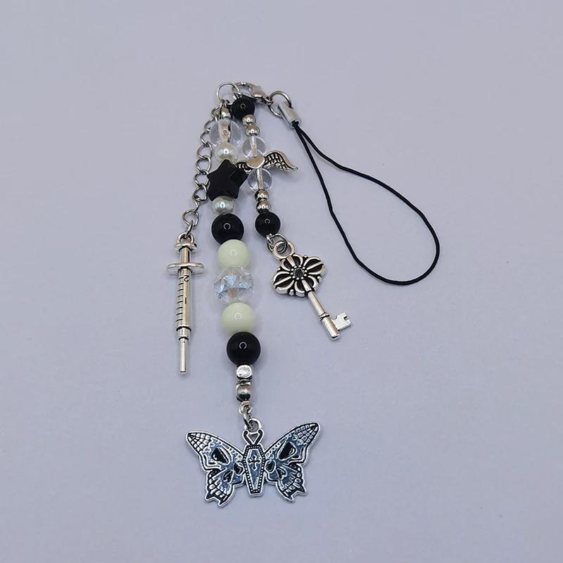 Original Handmade Y2K Phone Charms Pendant Kawaii Cute Cellphone Strap Lanyard Black Red Dark Gothic Chain For Keys Accessories