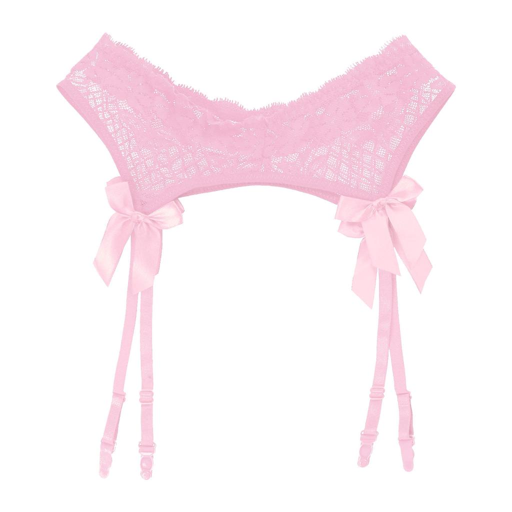 Herren durchsichtige Spitze Schleife Elastischer Bund Strumpfhalter Hosenträger Sissy Dessous