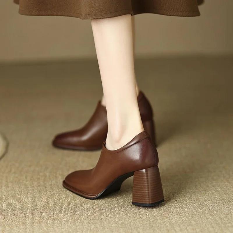 Women's Square Toe High Heels Autumn Retro Women Shoes Thick Heel Zipper Shoes Office Professional High Heels