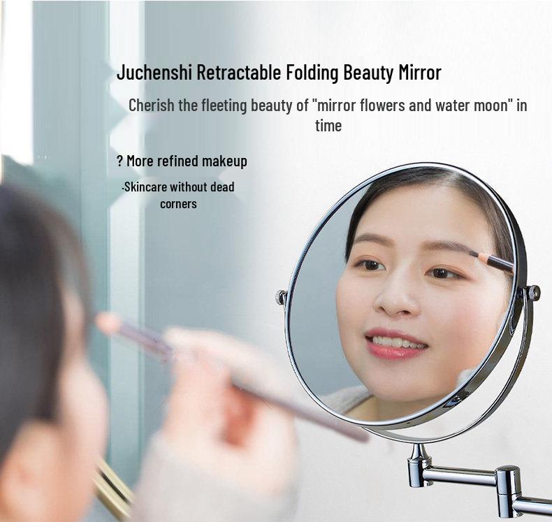 Double-Sided Telescopic Wall-Mounted Magnifying Makeup Mirror, No-Drill Installation