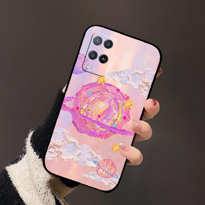 For Oppo A54 4G Case Black Silicone Soft TPU Shockproof Phone Cases For Oppo A54 Painted Phone Cover CPH2239 Protective Fundas