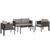 4 Piece Metal Garden Furniture Set with Tempered Glass Coffee Table, Texteline Pocket, Outdoor Set Loveseat Single Armchairs with Padded Cushions