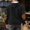 Men's Casual Loose Fit Hooded Sweatshirt with Pattern and Elbow Long Sleeve Athletic Pullover