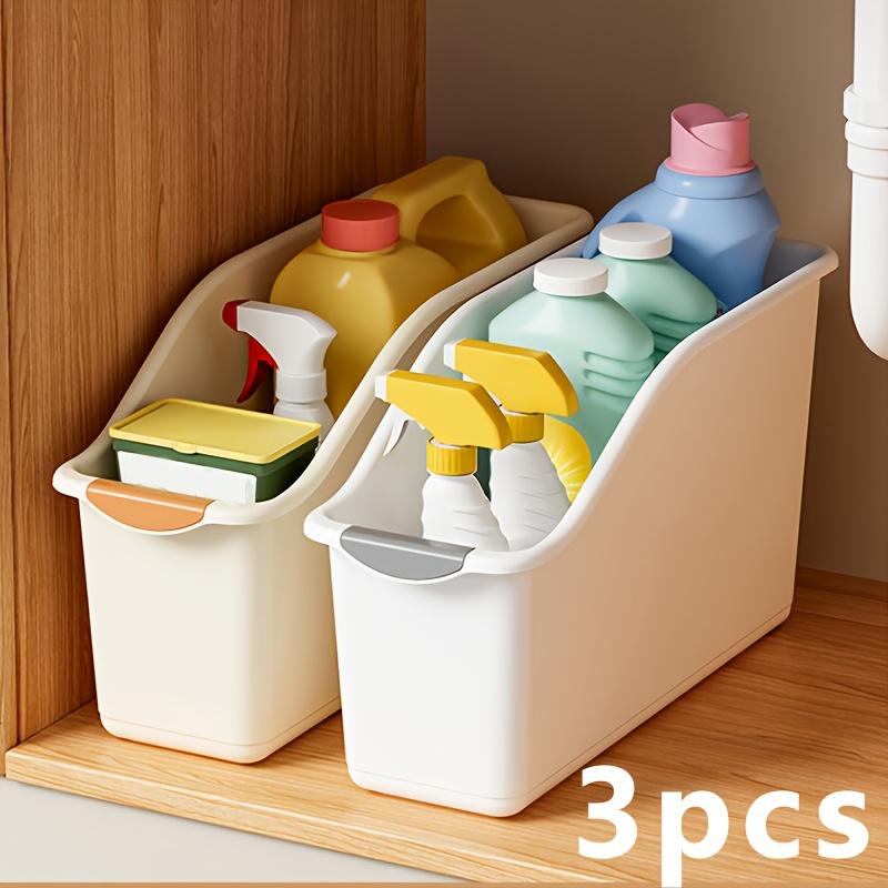 High Quality3pcs Plastic Multi-Functional Storage Box Set, Curved Design Suitable for Home Organization, Perfect for Cleaning Products and Household