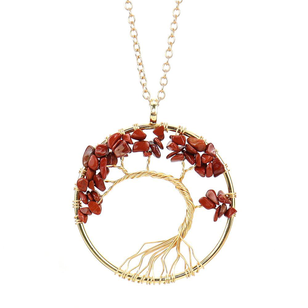 Color Retaining Gold Handmade Winding Natural Crystal Gravel Bending Tree Of Life Necklace N60