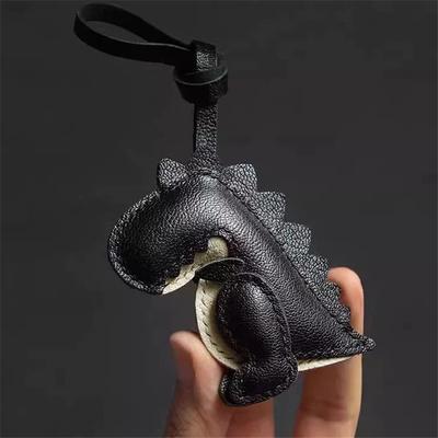 Small Handmade Leather Bag Keychain Cute Dinosaur for Backpack, Car Keychain, Adorable Gift