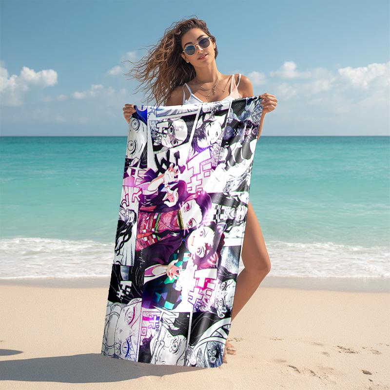 Japanese artist Koyoharu Gotouge's Demon Slayer beach towel, outdoor camping vacation swimming beach towel, outdoor absorbent bath towel blanket K17