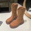Fashion Embroidery V-Mouth Middle Calf Boots Autumn Chunky Heel Platform Women's Shoes Western Cowboy Western Cowboy Boots for Women