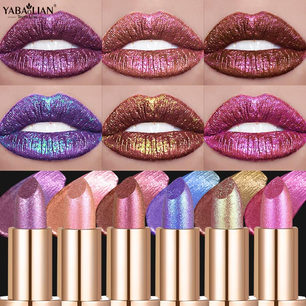 7- Aurora Chameleon Metallic Lip Stick High Shine Long-Lasting Diamond Blue Purple Lip Gloss for Halloween & Stage Makeup