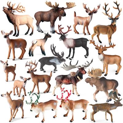 Oenux Forest Deer Animals Simulation Wild White-Tailed Elk Action Figures Moose Figurines Model Decoration Toy Kids Xmas Gift