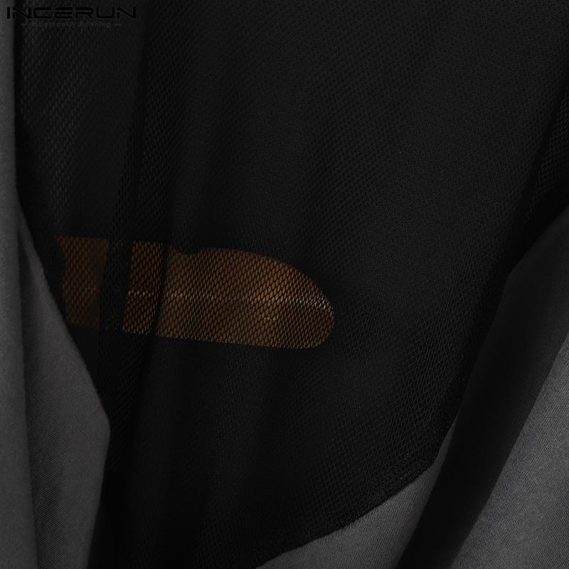 INCERUN Men Low Cut Swing Collar Sleeveless Mesh Patchwork Long Tank Tops Pajamas