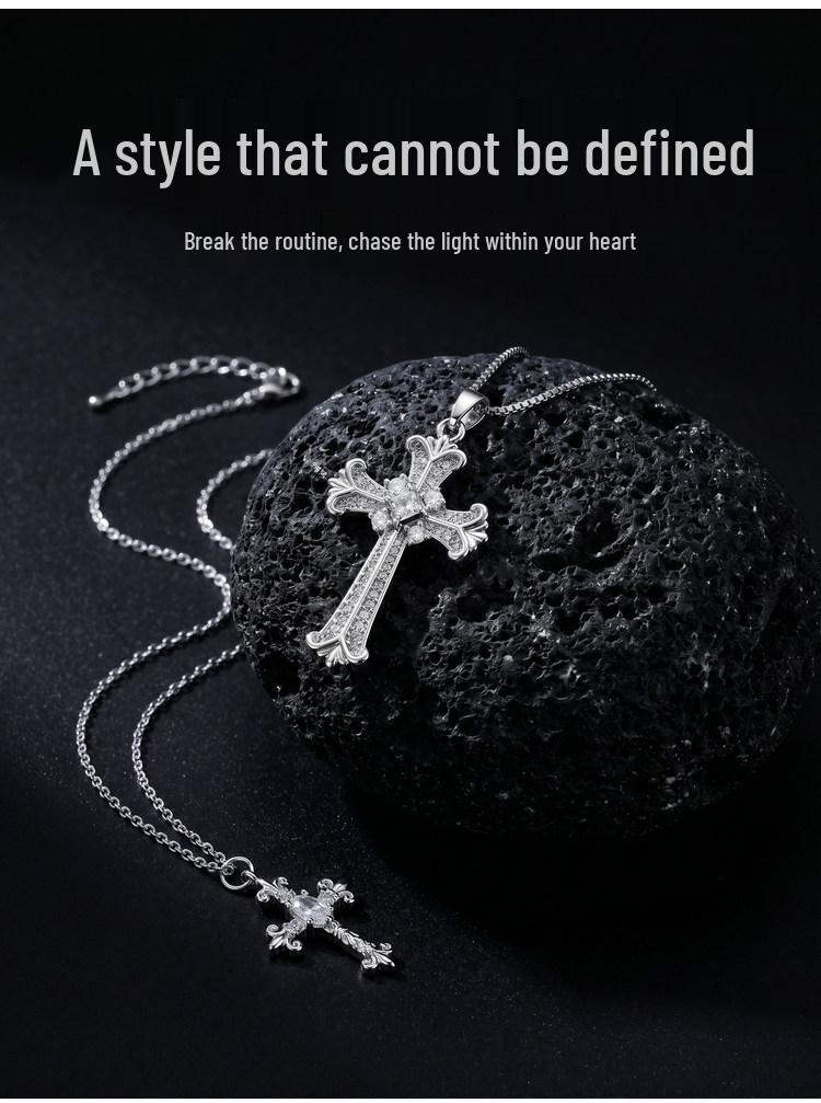 Women's Double Layer Zirconium Cross Pendant Necklace - Titanium Steel Stackable Clavicle & Sweater Chain Accessory