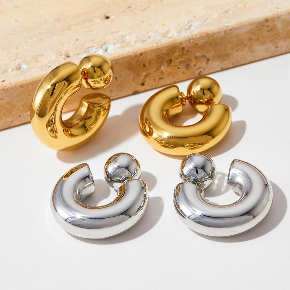 ZAKOL Chunky 316L Stainless Steel CC Hoop Earrings With Detachable Zircon Earplugs Personalized Gold Color Everyday Zircon
