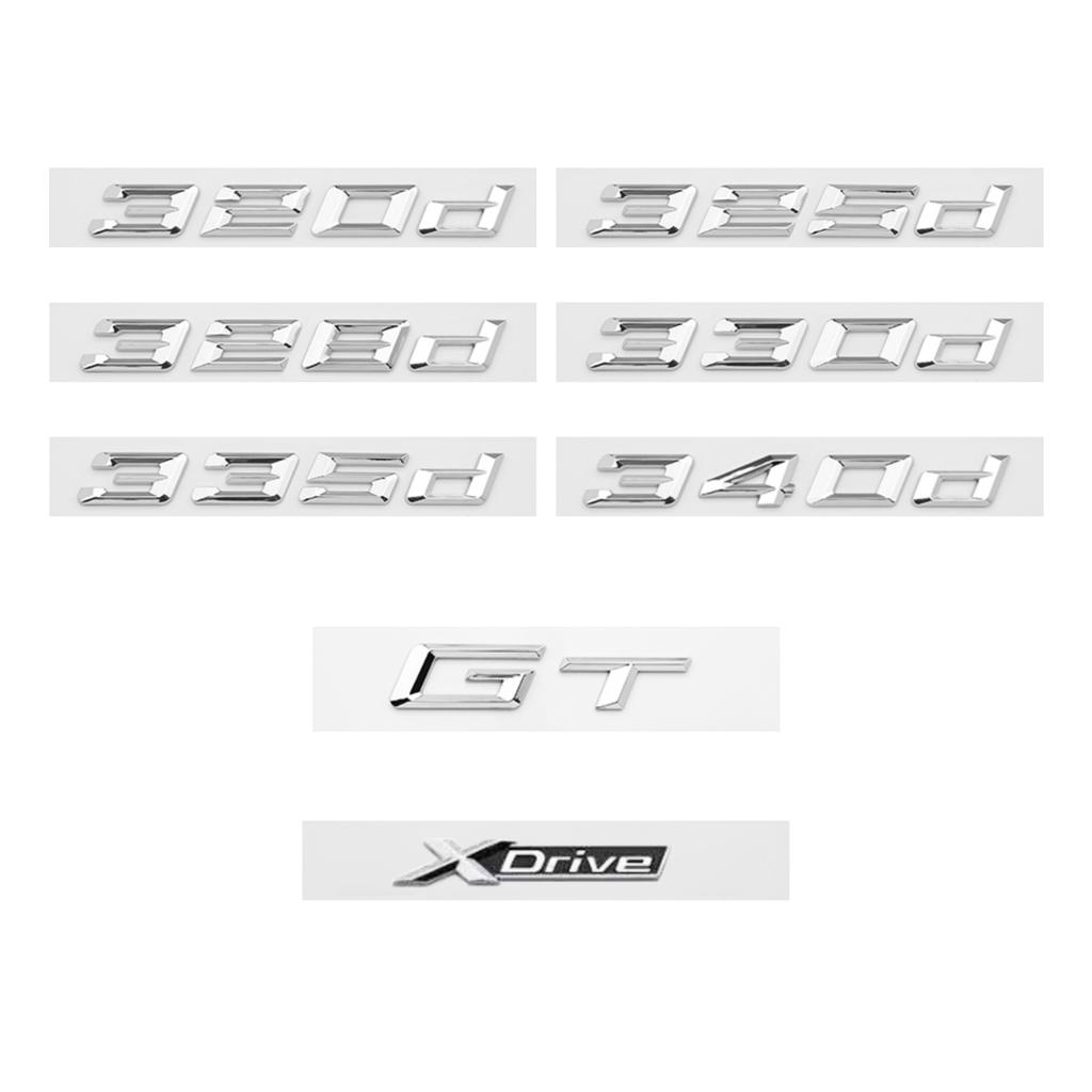 Cromo Argento GT 320i 320d 325i 325d 330i XDrive ABS Numeri Lettere Emblema per BMW Serie 3 E90 E46 F30 Adesivo Logo Bagagliaio Auto