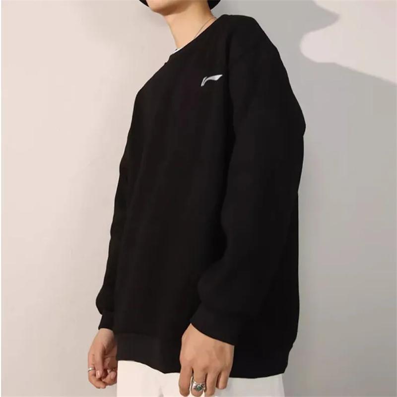 Li Ning Solid Color Round Neck Loose Thickened Pullover Long Sleeve Top And Mid Waist Elastic Pants Casual Sports Suit Unisex suit AWDTC69-1+AYKT413-1