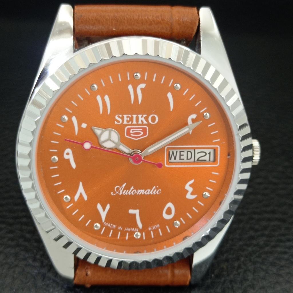 REFURBISHED SEIKO 5 AUTOMATIC 6309A VINTAGE JAPAN MENS ORANGE WATCH a442505-1