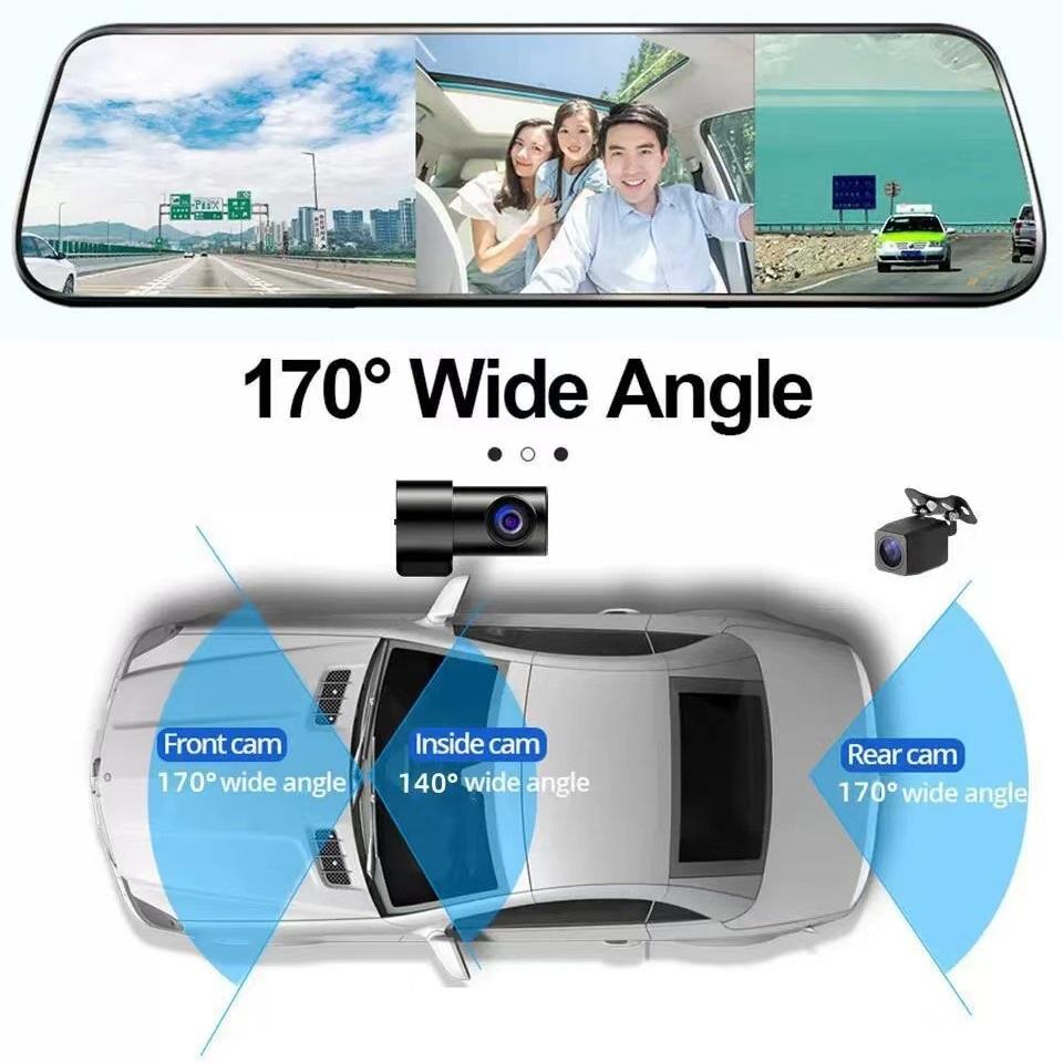 10 Inch Streaming Media Driving Recorder, Rearview Mirror, Three Lens WiFi High-definition with Reverse Rearview Touch Screen