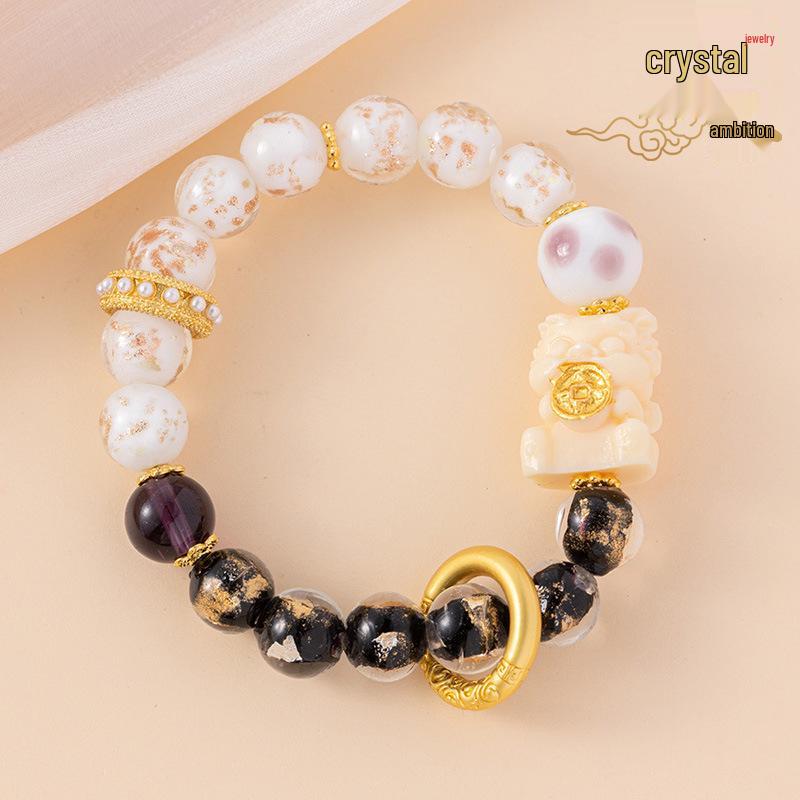 

Little Bear Black & White Gold-Foil Glaze Bracelet - Cute Handcrafted Jewelry