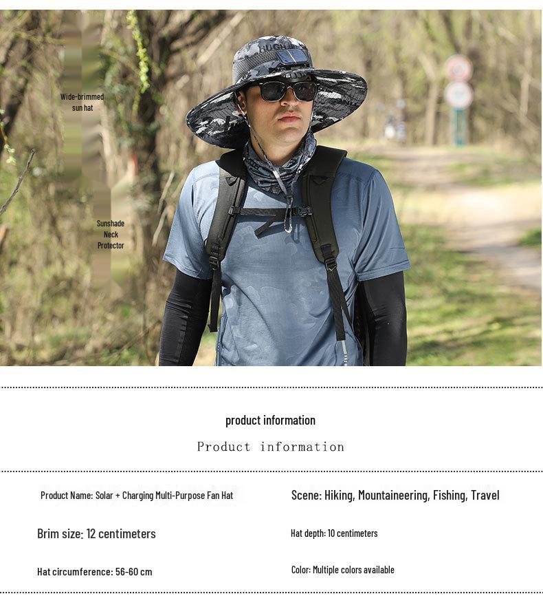 Men's Solar-Powered Quick-Dry Fishing Hat with Rechargeable Fan