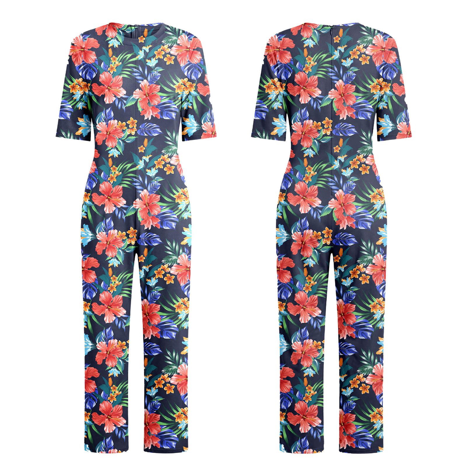 

S-3XL Women’s Adaptive Romper: Floral Print Short Sleeve Back Zipper Anti-strip Jumpsuit for Special Needs