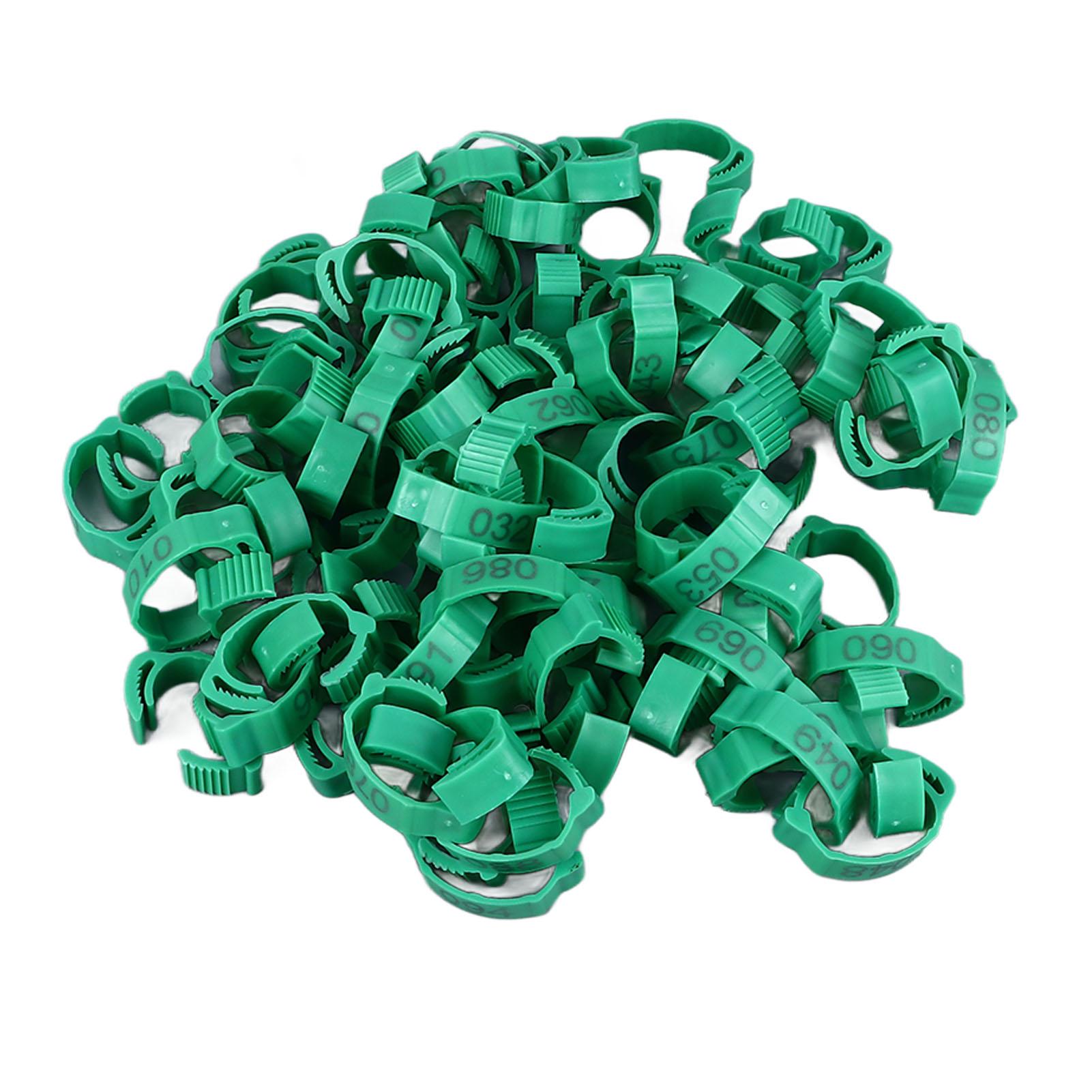 

100 шт. Кольца для куриных лап, клипсы, яркие цвета, прочный пластик, нумерованные браслеты для птичьих лап зелёный