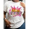 Birthday Print Crew Neck T-Shirt Casual Short Sleeve Top for Spring & Summer Womens Clothing