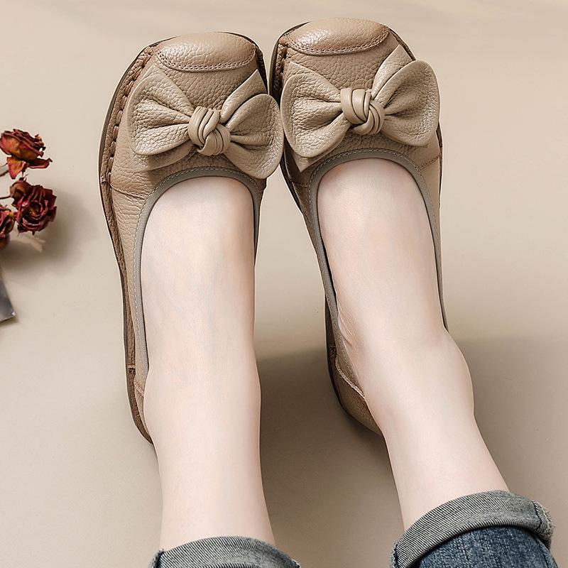Women's Retro Ethnic Handmade Floral Cowhide Wedge Shoes with Thick Soft Sole
