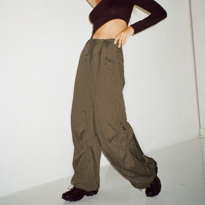 Women Summer Solid Color Elastic Waist Belt Wide Leg Casual Lace Up Straight Pants Female Fashion Tethered Leggings Trousers