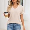 Women's Fashion Color V-neck Pocket Short Sleeved Pullover T-shirt Top