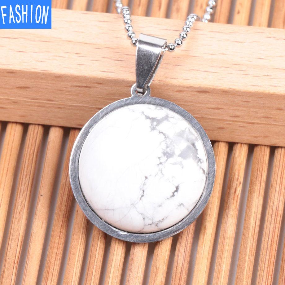 Collar De Cristal Natural De Moda con Personalidad Europea Y Americana De Acero Inoxidable De Piedra Plana Simple para Mujer