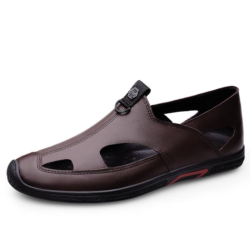 Men s Large Breathable Leather Loafers - Summer Casual Slip-On Sandals 43