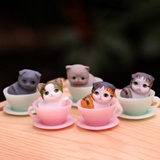 8Pcs Cat Ornament Mini Hand Painted Realistic Collectible DIY Accessories Adorable Cake Topper Teacup Cat Figurine Desktop Decor