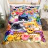 Cute Cat King Queen Duvet Cover Kitten Bedding Set Purple Floral Butterflies Polyester Quilt Cover Pet Animal Comforter Cover