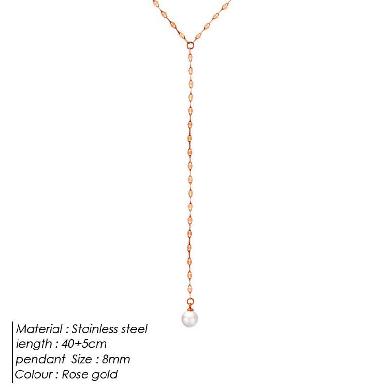 14K Gold Titanium Steel Y-Shaped Necklace with Faux Pearl Pendant - Elegant Women's Clavicle Chain