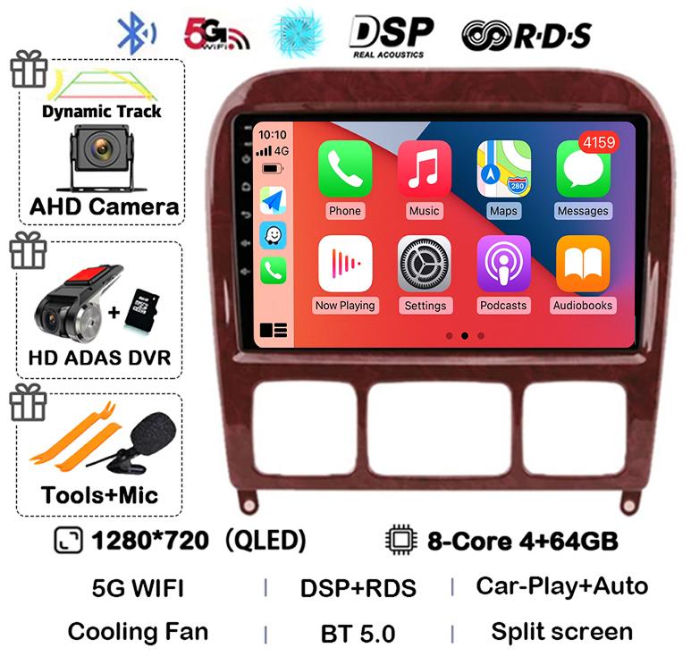Android 14 Carplay Auto Car Stereo Radio For Mercedes Benz S-Class S Class W220 VV220 1998-2005 Mutimedia Player GPS Navigation